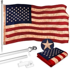 Combo Pack: 5 Ft Tangle Free Aluminum Spinning Flagpole (Silver) & USA