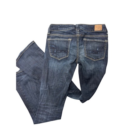 American Eagle Gr. 2 Dark Wash Skinny Kick Denim Jeans Stretch Bootcut Pailletten