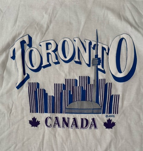 T-shirt z pojedynczym haftem vintage XL Toronto Spellout Skyline Skydome CN Tower - Zdjęcie 6 z 6