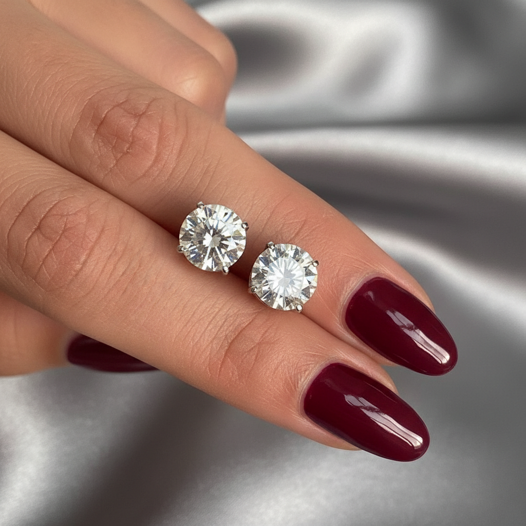 5.00Ct E/VVS2 Round IGI Lab Grown Diamond Stud Earrings 14K Gold Screw Push Back