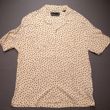 AllSaints Shirt Mens Medium Beige Polka Dot Short Sleeve Button Up Relaxed Fit