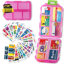 Pill Organizer with Medicine Labels Travel Daily Pill Container Mini Medication