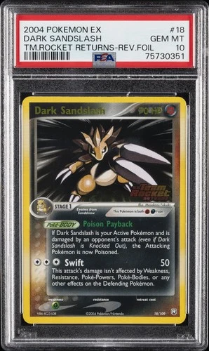 2004 POKEMON EX TEAM ROCKET RETURNS #18 DARK SANDSLASH-REVERSE FOIL PSA 10