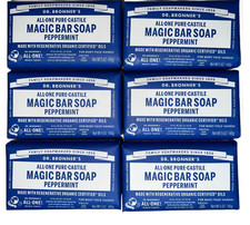 Dr Bronner  s All  Pure Castile Magic Bar Soap Peppermint 5oz 6 Bar Box New