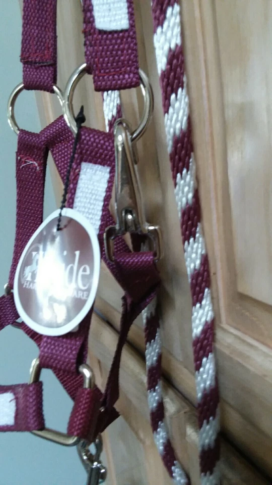 Nuevo Nylon Halter Potro Caballo Mini Pony Granate con Superposición Blanca y Plomo a Juego Foto 2 de 2