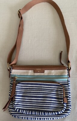 Fossil Multi Color Striped Canvas Cross Body Bag