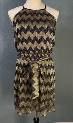GUESS Metallic Dress Size O Belted Chevron Black & Gold Halter | eBay GUESS Metallic Dress Size O Belted Chevron Black & Gold Halter | eBay