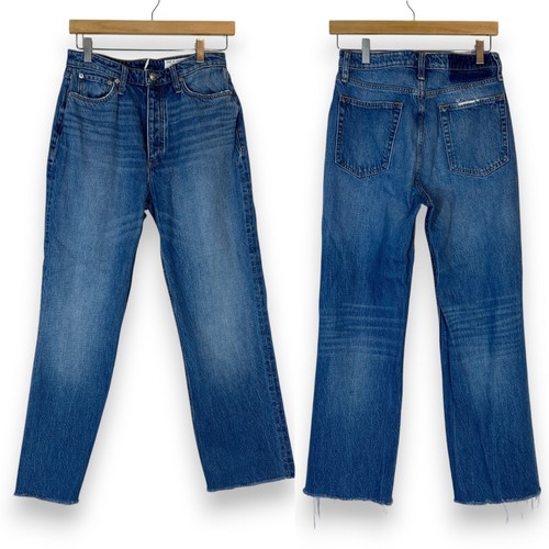 Rag And Bone Alex High Rise Straight Leg Jeans 27 Distressed Button Fly Raw Hem