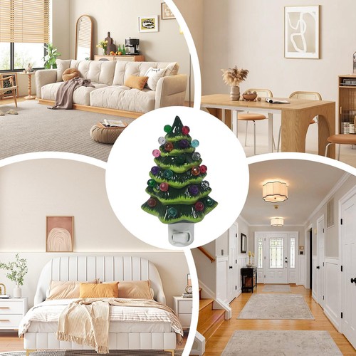 Ceramic Christmas Tree Night Light 360 Degree Swivel Plug Hand-painted Decor - Picture 11 of 11