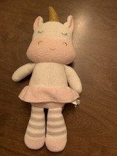 Living Textiles Kenzie Baby Girl Knit Pink Unicorn Rattle Cuddle Play Toy 18"