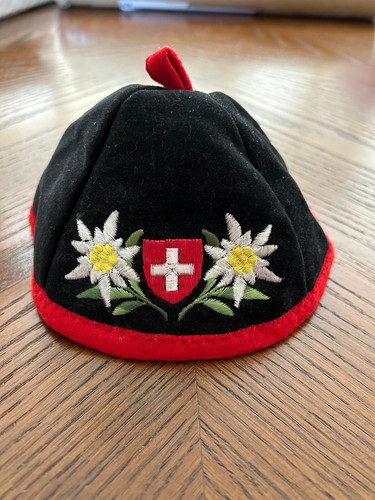 VTG Child's CAP Hat SWISS Switzerland Velveteen EMBROIDERY Traditional Bonnet EX - Picture 6 of 6