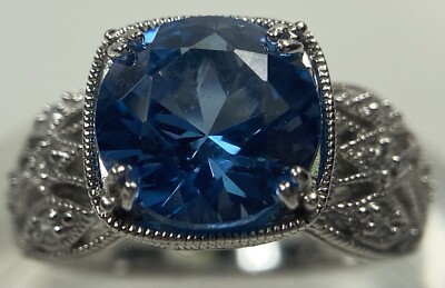 TACORI 925 STERLING SILVER BLUE TOPAZ & CZ COCKTAIL SIZE 7.75 RING (K993)