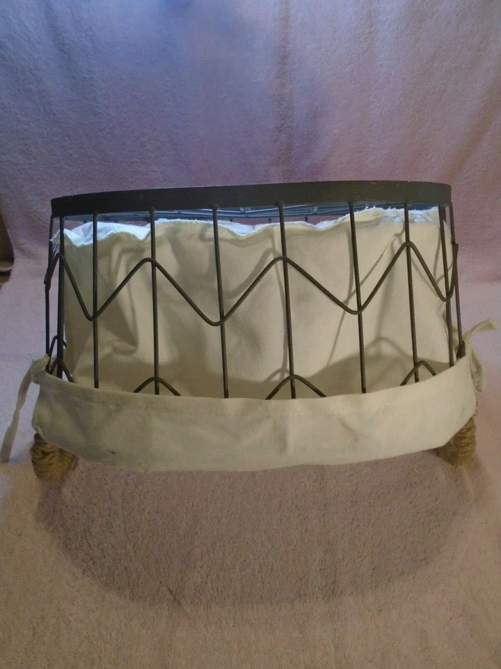 Metal Basket with Hemp Handles Canvas Lined 7" x 11" x 15" - Image 4 of 4