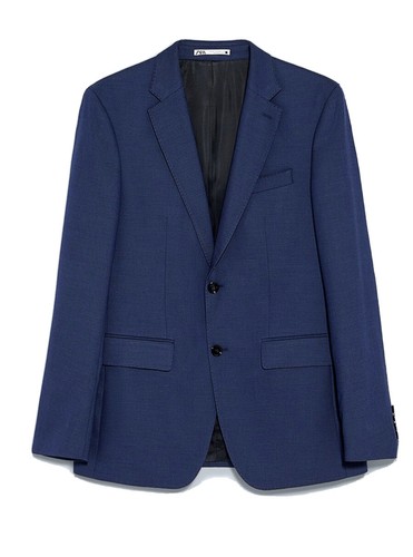 Zara Para Hombre Con Textura Tejido Birdseye Traje Chaqueta Azul 42 | eBay
