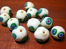 2 Light Beige MURANO Glass Beads 10 mm - 7/16 in w 5 layer Red Flower Insert