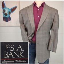 Jos A Bank Mens Two Button Blazer Signature Coll Grey Glen Check Silk Blend 46R