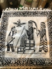 Tablecloth Black  Whit Hand-Made Beautiful Traditional Hand-Printed 17 x 17 in