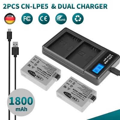 CREABEST Batteria 2x LP-E5 per Canon EOS Rebel XSi XS T1i 450D 500D + doppio caricabatterie