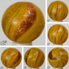 Handmade Yellow Onionskin Lutz Marble 11/16 in, Good , Buffed, Germany, S1301