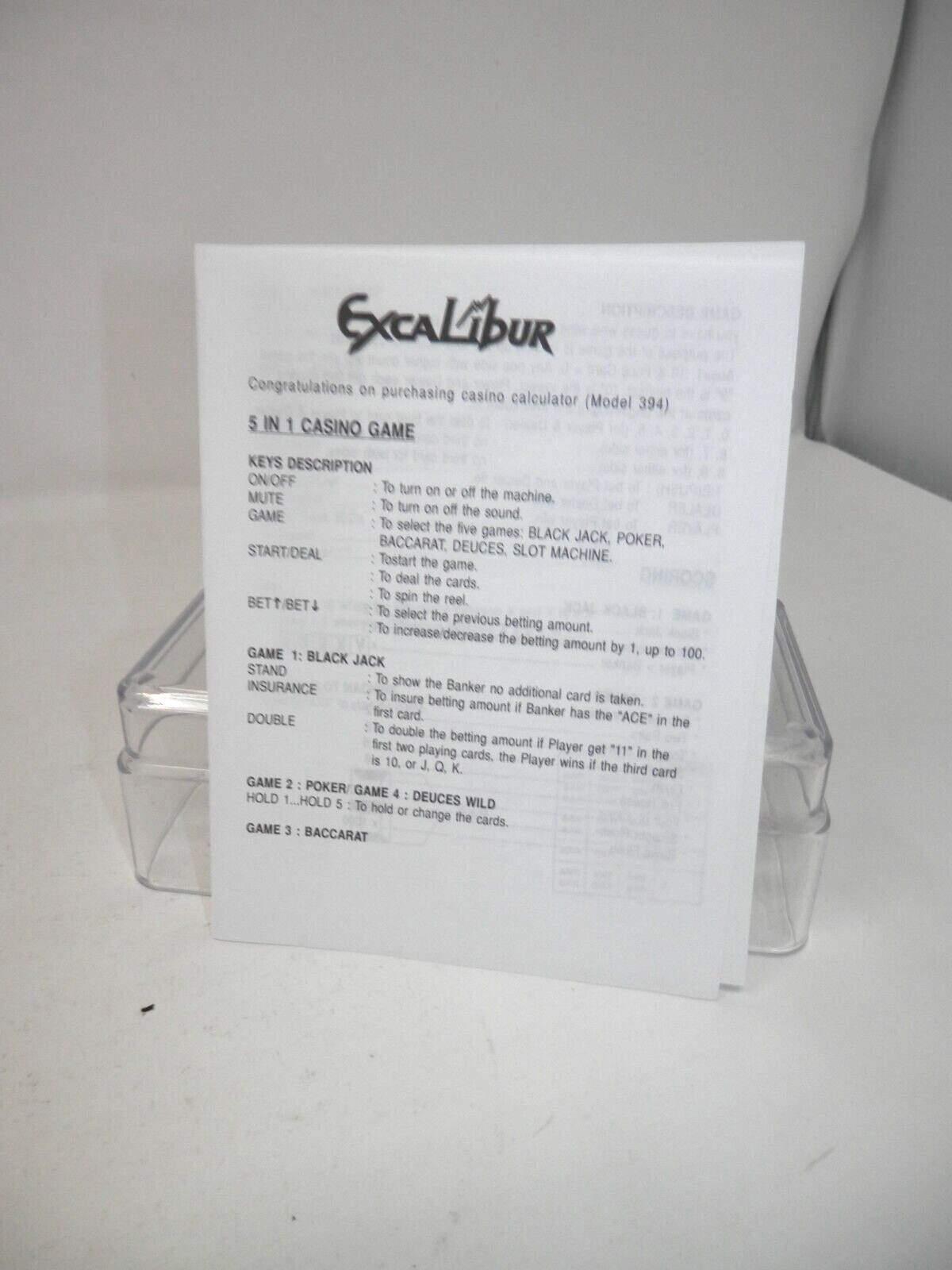 Excalibur 5-in-1 Casino Calculator Handheld Game - Blackjack Draw Poker Slots