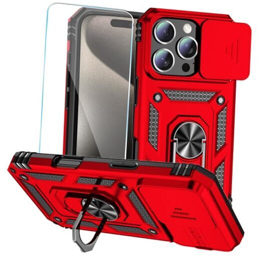 Phone Case for 16 Pro Max Case with HD Screen Protector & Slide Camera Red