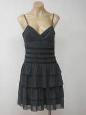 ABS Black White Polka Dot Empire Waist Tiered Dress 6 NWT