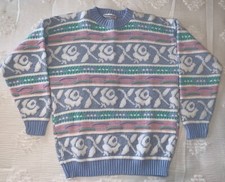 VTG 80's Rose Knitwear Sparkly Pastel Periwinkle/Pink/Mint Rose Pattern Sweater