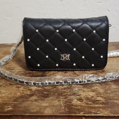 BADGLEY MISCHKA Vegan Leather Diamond Quilted Crossbody Pearls Shoulder Bag NWT