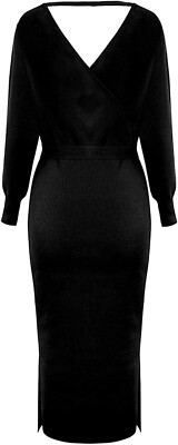 Black Wrap Maxi Dress Women's Medium Batwing Sleeve Backless Slit NWT  Elegant | eBay