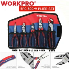 WORKPRO 5Pcs Plier Set Diagonal Groove Joint Linesman Long Nose Slip Joint Plier