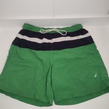 Nautica Mens Swim Beach Shorts Size XL Green/Blue-White Stripes 100% Nylon