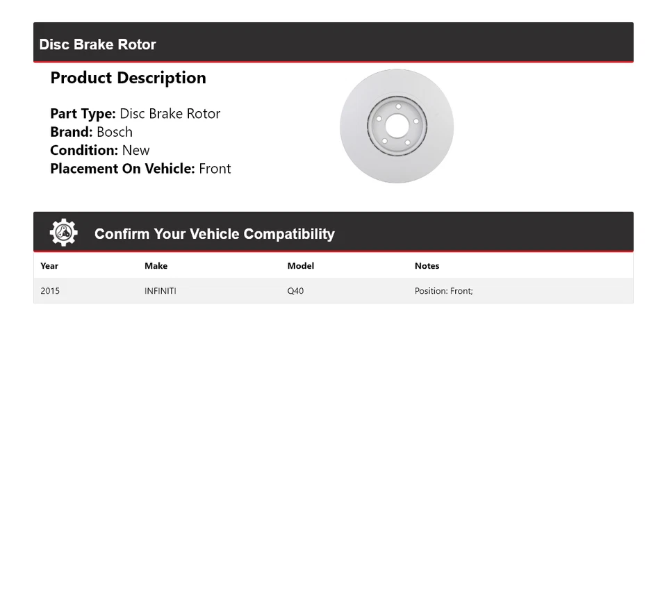 For 2015 INFINITI Q40 Bosch QuietCast Disc Brake Rotor Front - Image 2 of 4