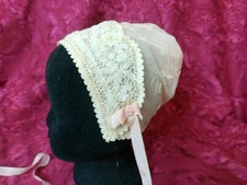 Antique Baby Doll Bonnet Handmade Princess Lace Vintage Christening