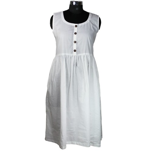Cotton Summer Dress Casual Loose Midi Sleeveless Tunic with Pockets For Women - Picture 3 of 17