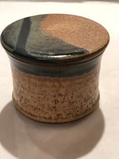 Vintage Butter Bell Keeper Speckled Stoneware Studio Pottery Green Brown Marked