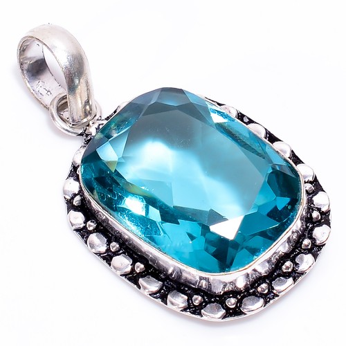 Swiss Blue Topaz Fashion Jewelry 925 Sterling Silver Pendant 1.9" ARP ...