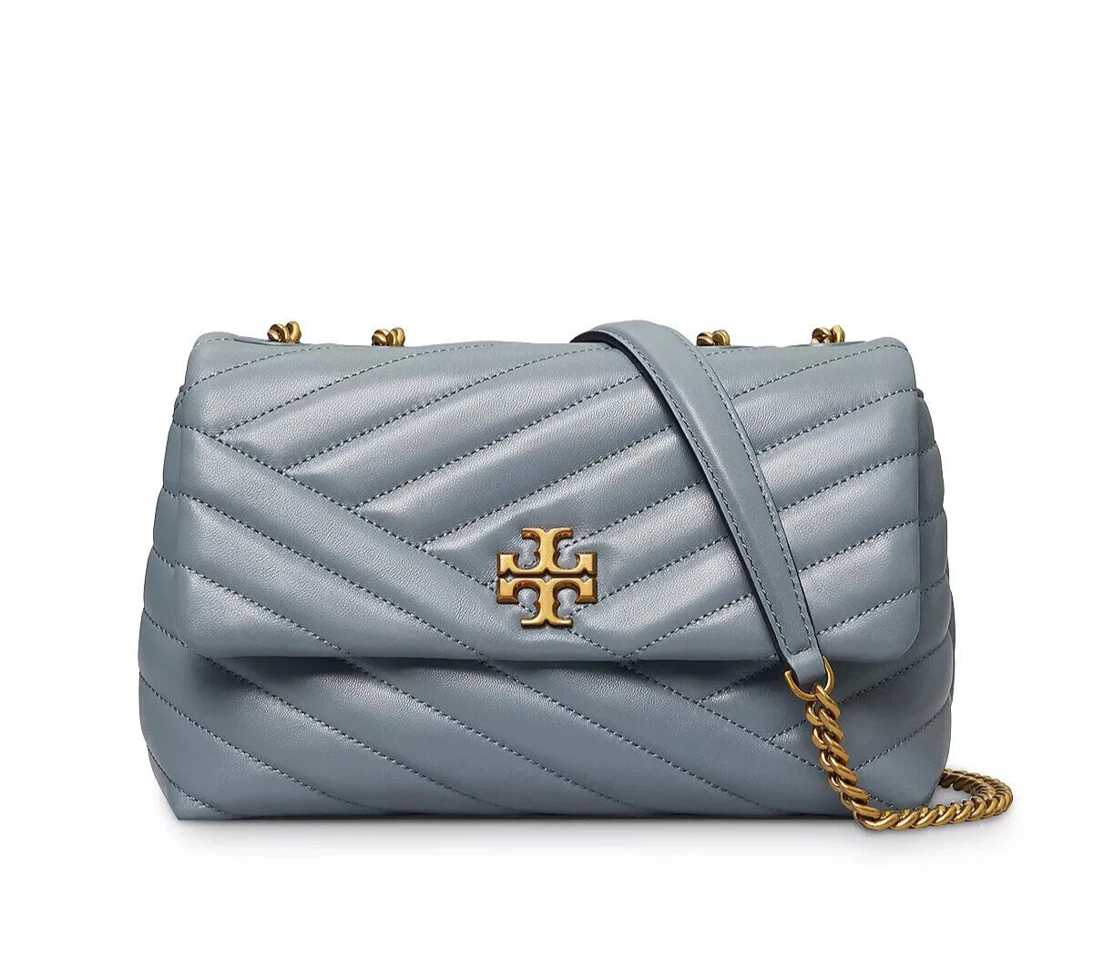 NWT Tory Burch Kira Chevron Small Leather Shoulder Bag Rainwater Blue  AUTHENTIC