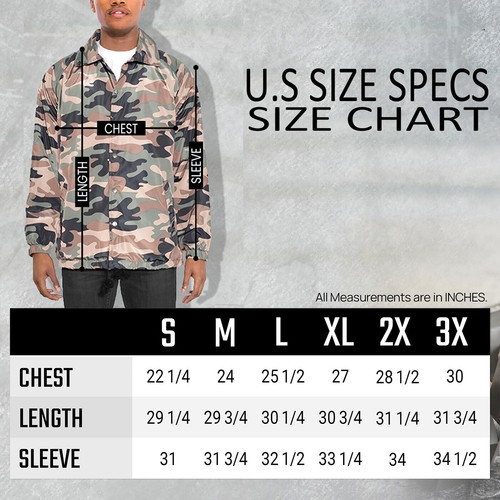 Men's Light Weight Camo Coach's Jacket Wind Breaker Snap Button Closure - Picture 2 of 38