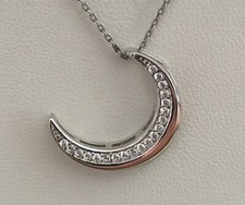 925 Sterling Silver Cubic Zirconia Half Moon Pendant Necklace 18 inches