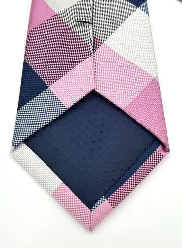 U.S. Polo Assn. Hand Made Skinny Slim Men's Neck Tie Pink Blue Plaid 3W 58L - Picture 4 of 8