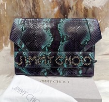 Rare Jimmy Choo SIERRA Large Python Logo Envelope Flap Clutch Shoulder Bag