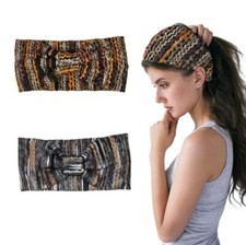 2PCS Boho Extra Wide Headbands for Women Stretchy Knit Headbands Head Wood Word