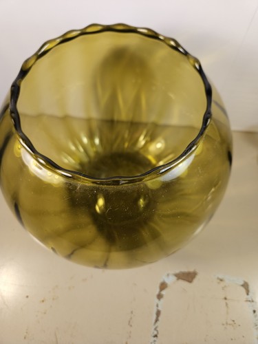 Lovely Pilgrim Glass Olive Optic Fish Bowl MCM - Picture 2 of 7