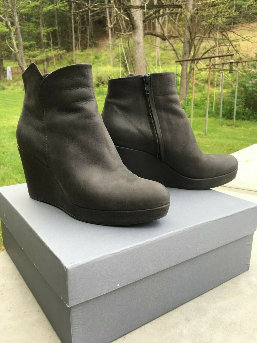 Coclico Haele Platform Wedge Side Zip Ankle Bootie Black Leather