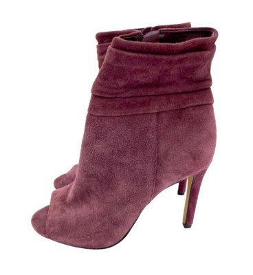 Vince Camuto Keyna Suede Leather Open Toe Short Boots Burgundy Sz 6.5 SH01