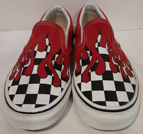 red vans with checkered flames
