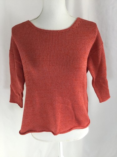 Peruvian Connection Womens Size M Knit Cotton Top Orange 3/4 Sleeves - Picture 2 of 12
