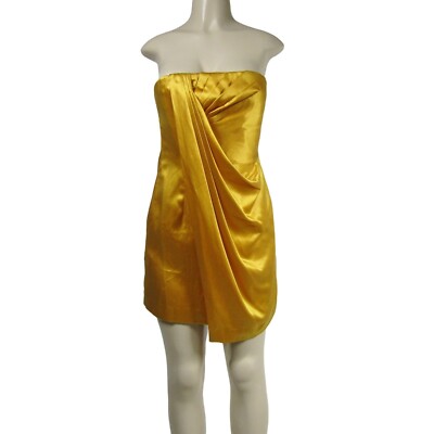 BCBGMaxAzria NWT Y2K 6 Gold Strapless Mini Cocktail Party Prom Silk Blend  Dress | eBay
