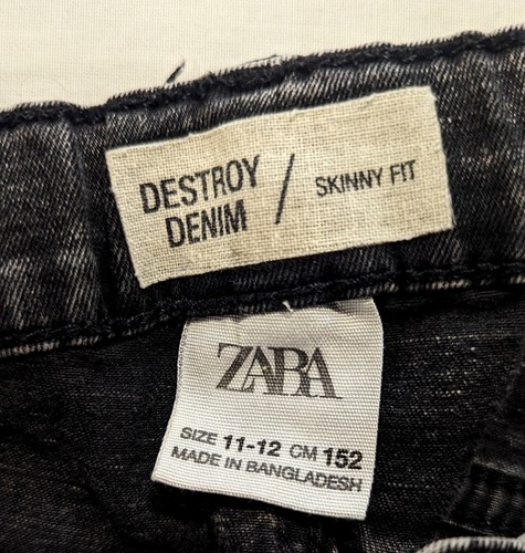 Zara Girl’s Pants 11-12 Black Destroy Denim - Picture 3 of 7