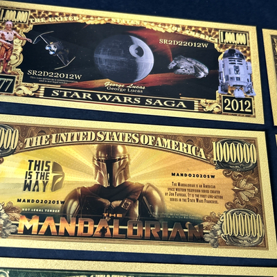 RARE Star Wars Commemorative $1 M 6 Pc Set 24k Gold Foil Banknote